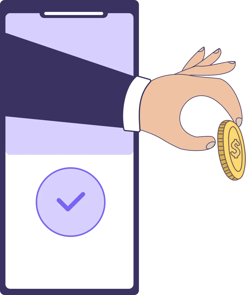 Illustration with phone, hand and coin