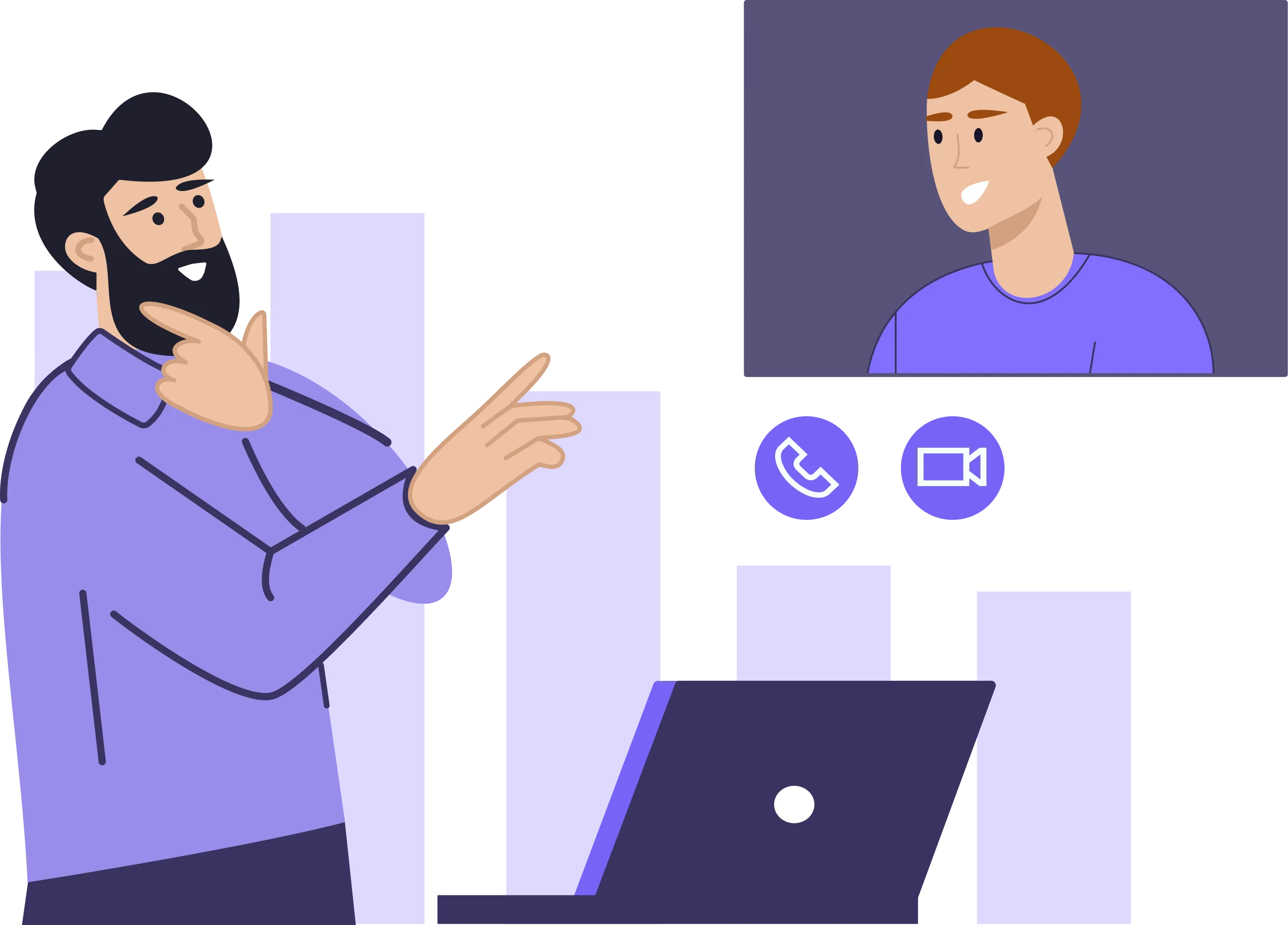 Illustration with two men having videocall